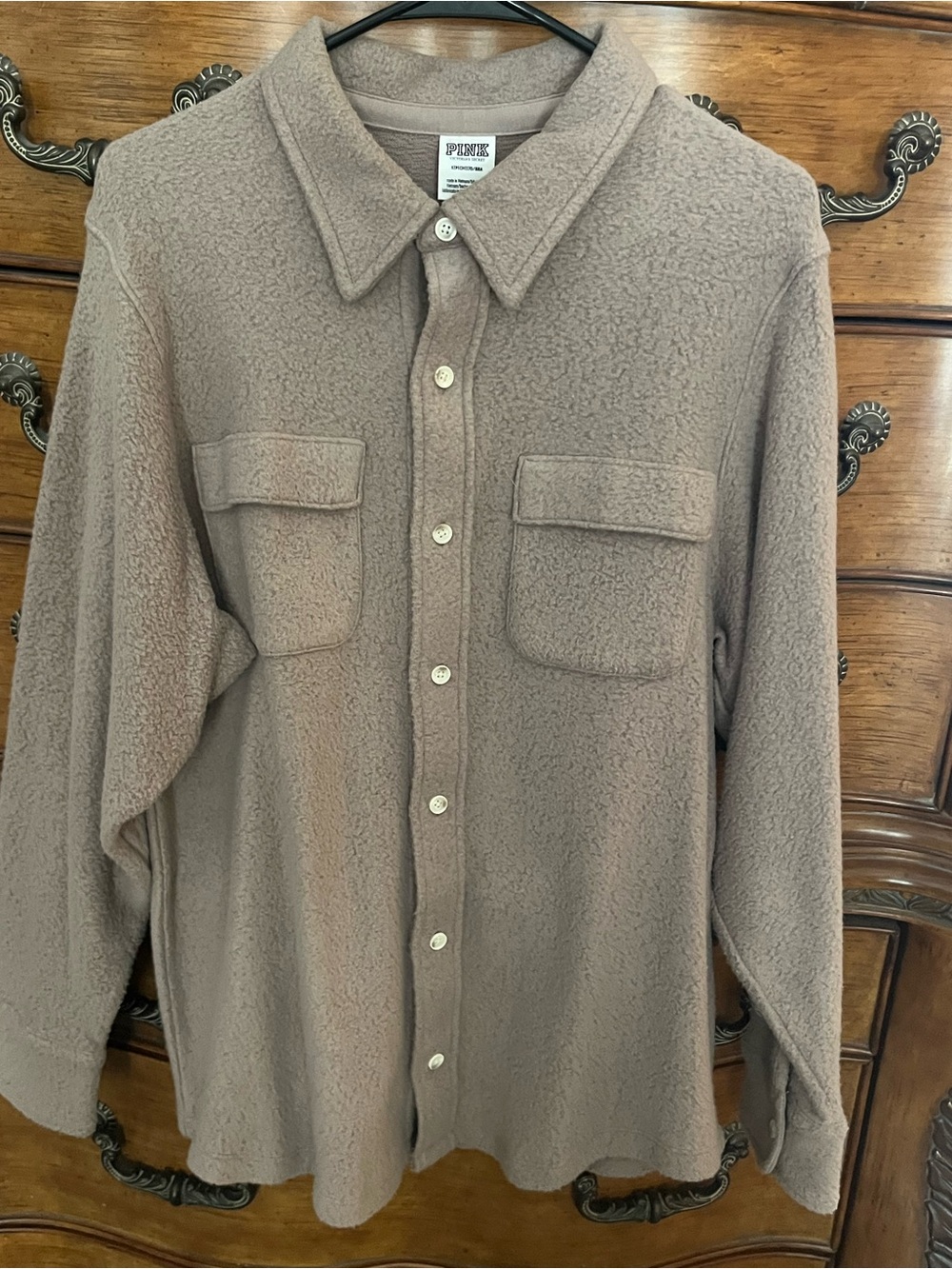PINK Victoria's Secret Men's Taupe Sherpa Shirt Jacket